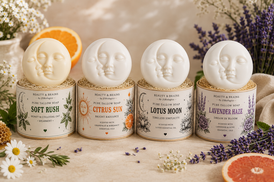 Beauty & Brains Pure Tallow Mini Moon Soap Set

4 Handcrafted Soaps + 4 Homegrown Loofah Soap Savers